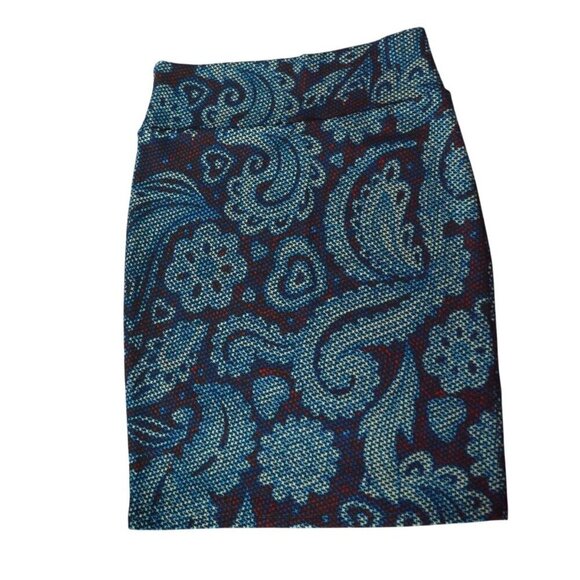 LuLaRoe Cassie Womens Skirt L Blue Paisley Floral Cross Stitch Print Spring Casu - Picture 5 of 6